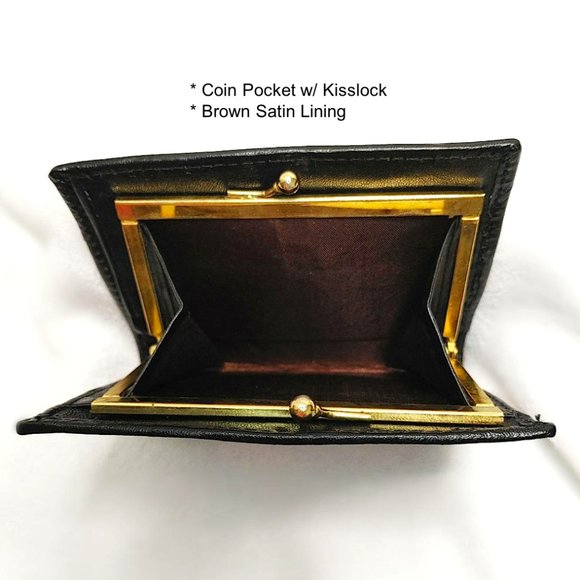 Hand Painted Wallet Red Motif Black Genuine Leather Coin Purse Bifold Cardholder - Picture 7 of 10